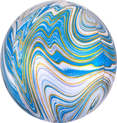 ORBZ Shape • 14" Jumbo Mylar Helium Balloon • MARBLEZ BLUE/GOLD