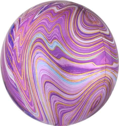 ORBZ Shape • 14&quot; Jumbo Mylar Helium Balloon • MARBLEZ PURPLE/GOLD