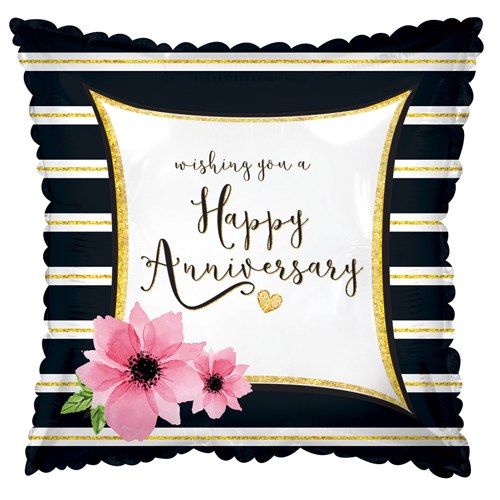 Happy Anniversary, Black &amp; White Stripes Square • Standard Size 18" Mylar Helium Balloon