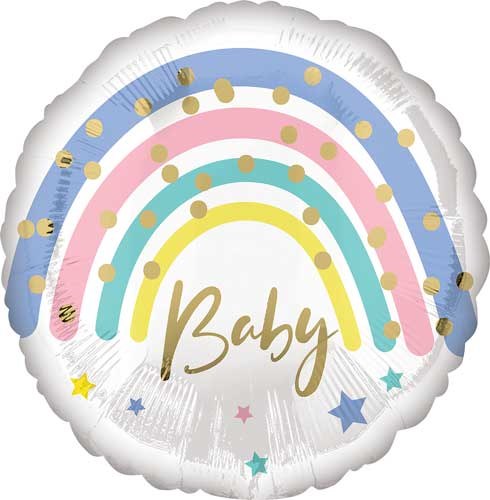 Gender Neutral, Pastel Baby Rainbow • Standard Size 18" Mylar Helium Balloon