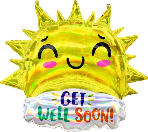 Get Well Soon, Sun Iridescent Shape • Jumbo 29" Mylar Helium Balloon