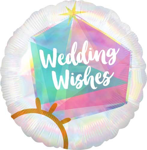 Wedding Wishes, Iridescent Diamond Ring Round • Standard Size 18" Mylar Helium Balloon