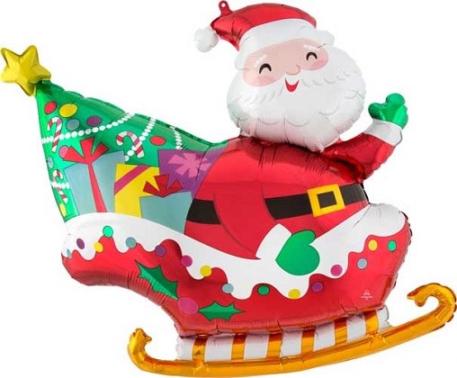 Santa's Sleigh Jumbo Size Mylar Helium Balloon 30"