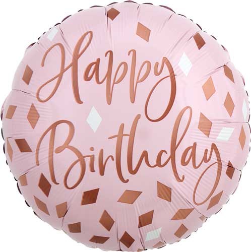 Pink/Rose Gold, Blush Happy Birthday • Standard Size 18" Mylar Helium Balloon