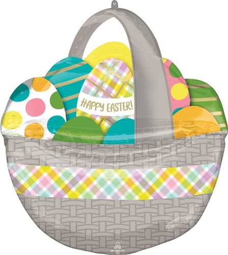 Happy Easter, Egg Basket Shape • Jumbo 26" Mylar Helium Balloon