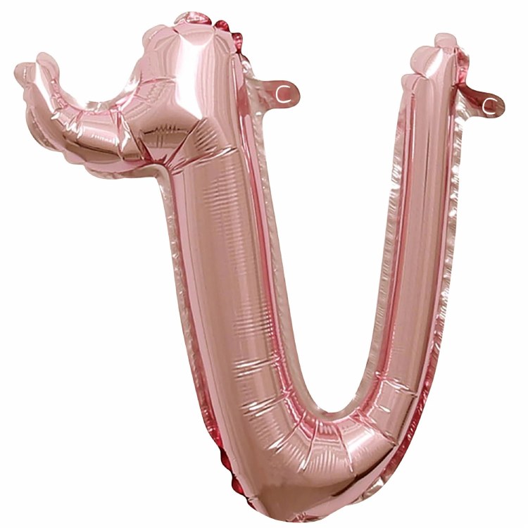 Mini 16" Air-Fill Only Letter Mylar Balloon • Rose Gold Script V