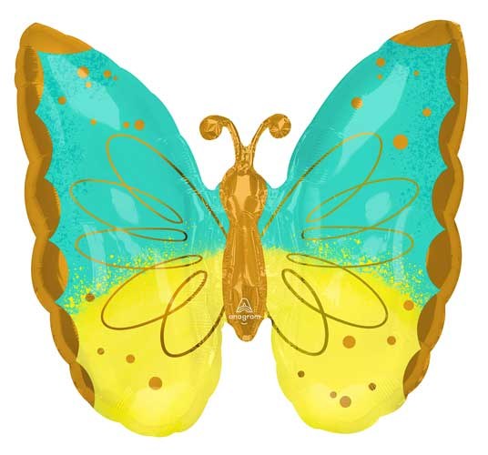 Butterfly, Yellow &amp; Mint Shape • Jumbo 25" Mylar Helium Balloon
