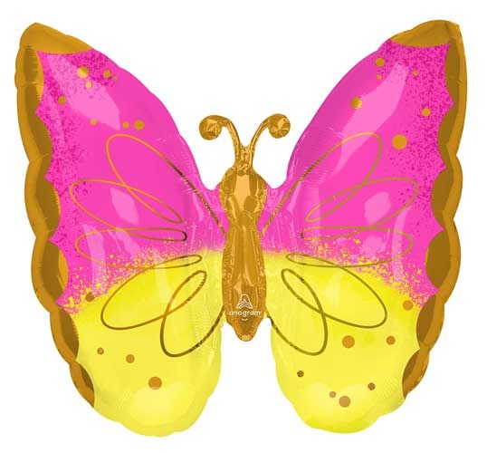 Butterfly, Yellow &amp; Pink Shape • Jumbo 25" Mylar Helium Balloon