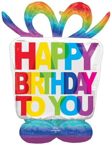 AirLoonz, Happy Birthday Present • Freestanding Mega Jumbo 4½' Mylar AirFill Balloon