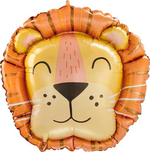 Jungle, Safari • Lion, Cute Face Shape • Jumbo 28" Mylar Helium Balloon