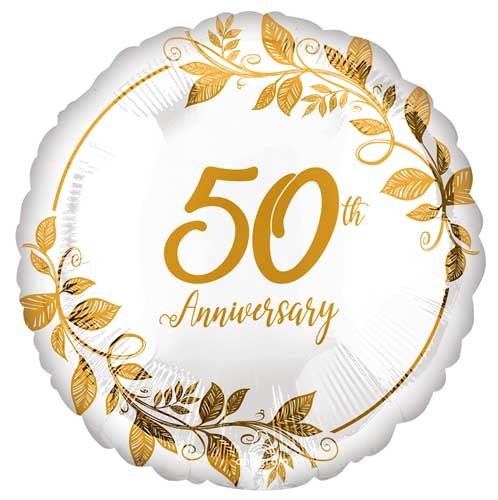 Happy Anniversary, 50th Gold Round • Standard Size 18" Mylar Helium Balloon