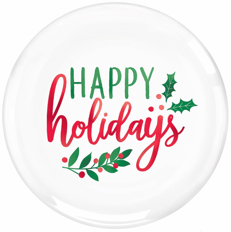 Happy Holidays Hard Plastic Plates ~ 20 Pack/7"