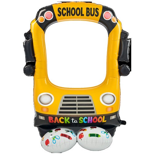 Back To School, Schoolbus Selfie AirLoonz • Mega Jumbo 4¼' Tall Freestanding Air-Filled Mylar Balloon