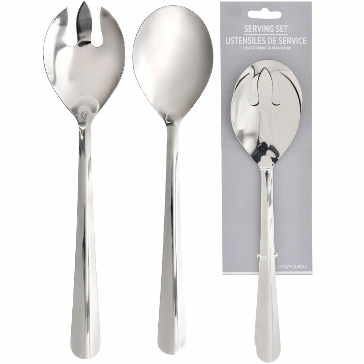 Stainless Steel Serving Fork and Spoon Silver