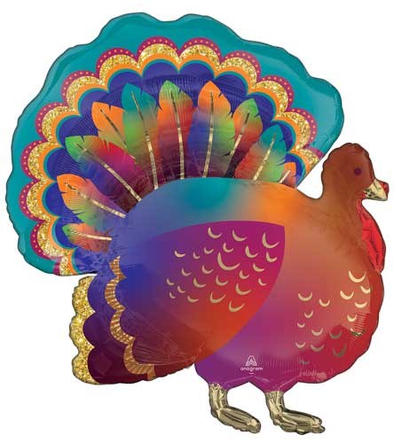Bird • Turkey, Glitter • Jumbo 32" Mylar Helium Balloon