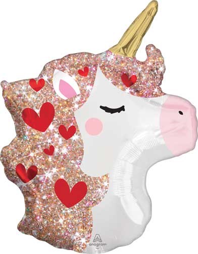 Unicorn, Hearts Shape • Jr. Jumbo 21" Mylar Helium Balloon