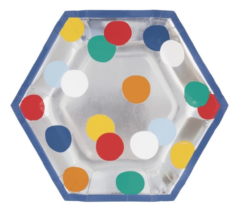 BDay Dot 8.25in Hex Plates 8ct