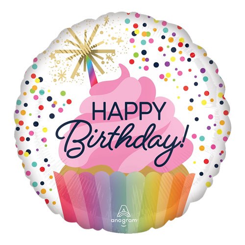 Pink, Cupcake Happy Birthday • Standard Size 18" Mylar Helium Balloon