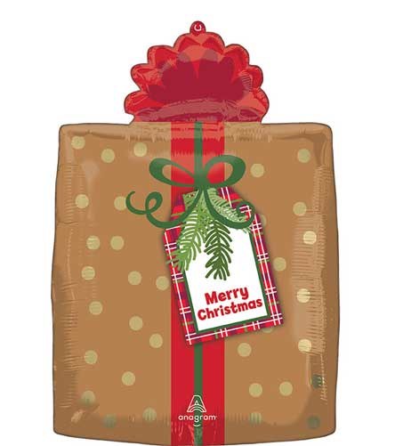 Merry Christmas Neutral Gift Shape Jr. Jumbo Mylar Helium Balloon 18"