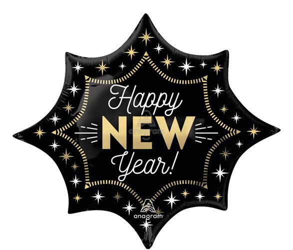 Happy New Year, Elegant Starburst • Jumbo 35" Mylar Helium Balloon