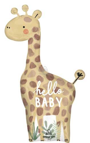Jungle, Safari • Hello Baby Giraffe • Jumbo 42" Mylar Helium Balloon