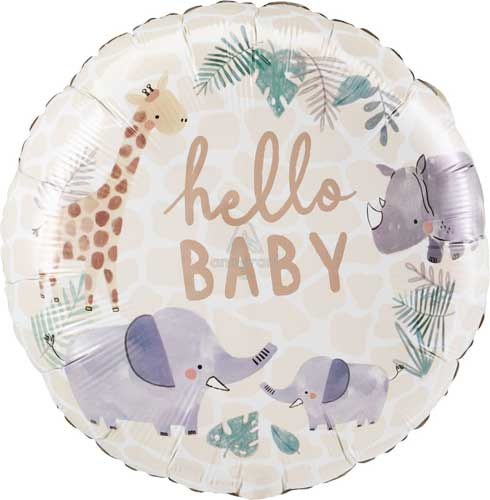 Jungle, Safari • Hello Baby • Standard 17" Mylar Helium Balloon