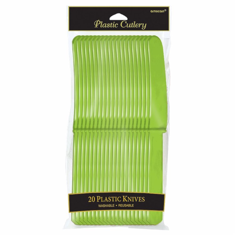 Solid Kiwi Green Plastic Knives ~ 20 Pack