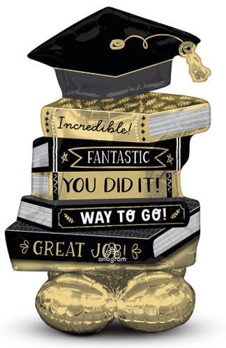 AirLoonz, Grad Books Stack • Mega Jumbo 4¾' Tall Frestanding Air-Filled Mylar Balloon