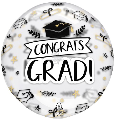 Clear Bubble, Congrats Grad Sketches • Jr. Jumbo 18" Plastic Helium Balloon