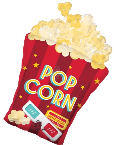 Movie Night, Popcorn Shape • Jumbo 29" Mylar Helium Balloon