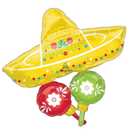 Sombrero w/ Maracas Shape • Jumbo 31" Mylar Helium Balloon