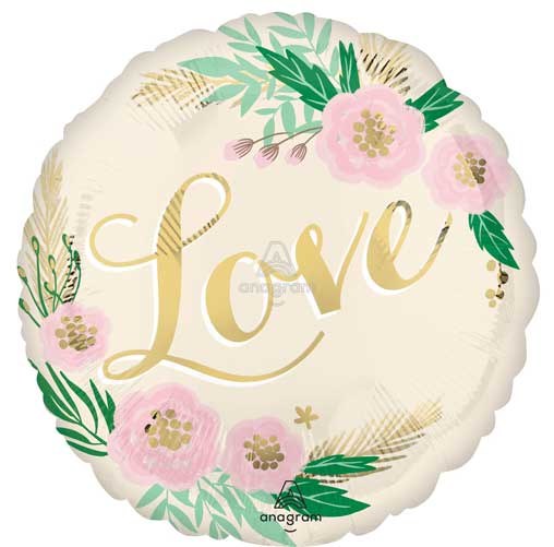 Love, Pink &amp; Beige Satin Round • Standard Size 18" Mylar Helium Balloon