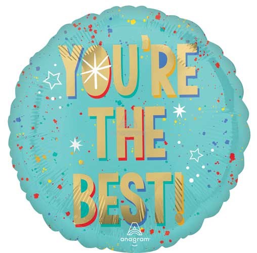 You're The Best, Mint Confetti • Standard Size 17" Mylar Helium Balloon