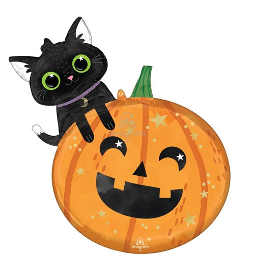 Cat &amp; Jack-O-Lantern Shape • Jumbo 28" Mylar Helium Balloon