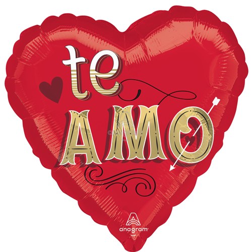 Te Amo, Forma De Corazón Rojo • Globo de Helio Mylar de Tamaño Estándar 18"
