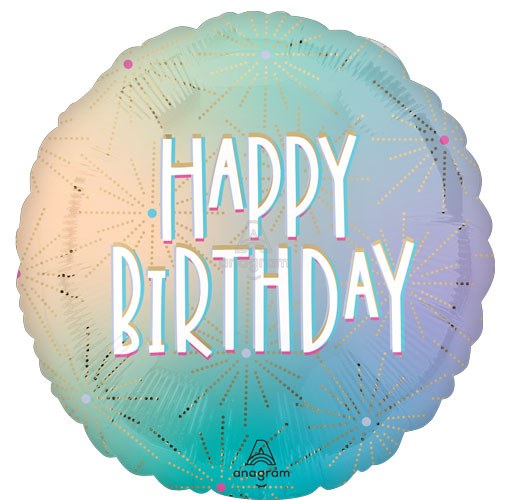Pastel Dream Ombre Happy Birthday Round • Standard Size 18" Mylar Helium Balloon