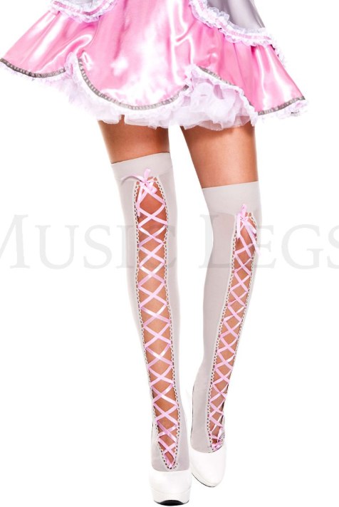 Thigh High RibbonLaceUp Gry/Pk