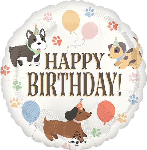 Dog, Pawsome Happy Birthday Round • Standard Size 18" Mylar Helium Balloon