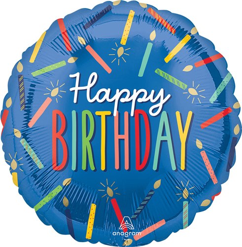 Blue, Party Candles Happy Birthday • Standard Size 18" Mylar Helium Balloon
