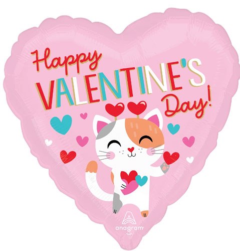 Happy Valentine's Day, Love Cat • Standard Size 18" Mylar Helium Balloon