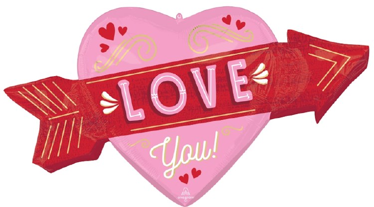 Retro Love Heart &amp; Arrow Shape • Jumbo 28" Mylar Helium Balloon