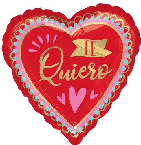 Te Quiro, Forma De Corazón Rojo • Globo de Helio Mylar de Tamaño Estándar 18"