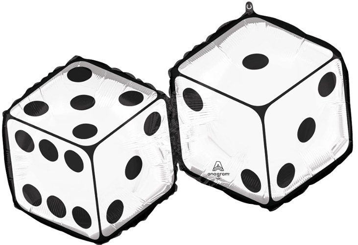 Casino Night, Lucky Dice Shape • Jumbo 30" Mylar Helium Balloon