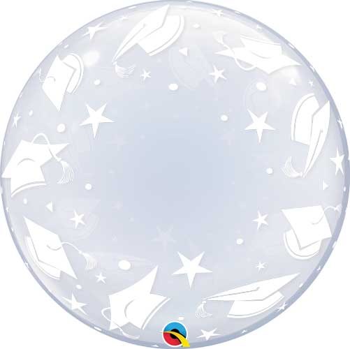 Clear Bubble, Grad Caps • Jumbo 22" Plastic Helium Balloon