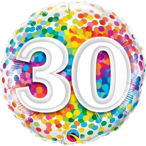Milestone Year • Rainbow Confetti 30 • Standard Size 18" Mylar Helium Balloon