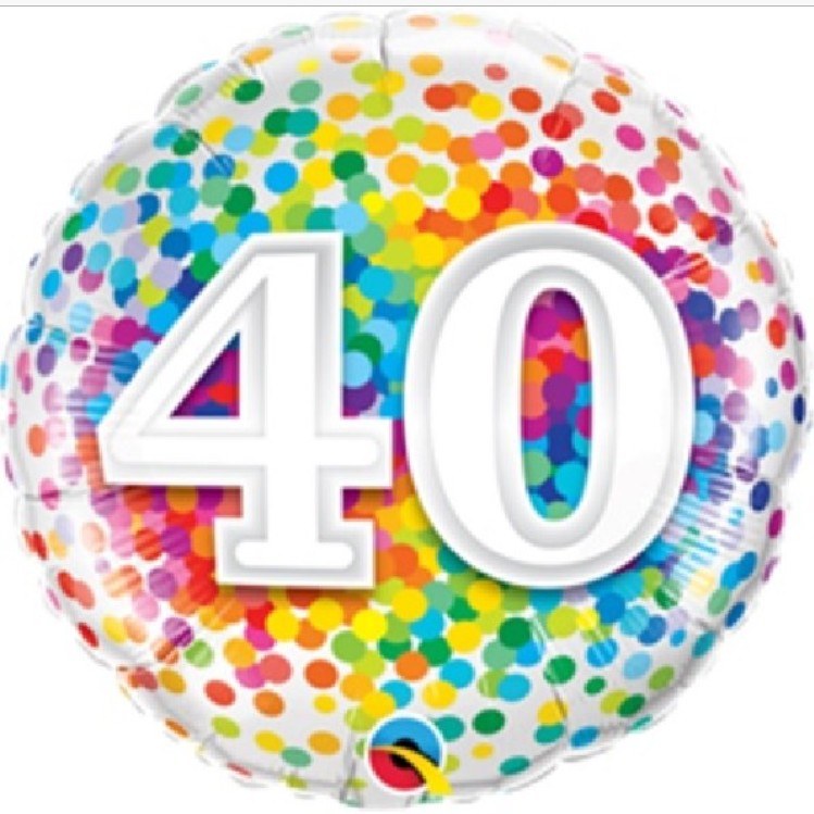 Milestone Year • Rainbow Confetti 40 • Standard Size 18&quot; Mylar Helium Balloon
