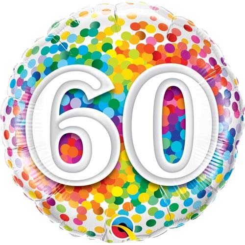 Milestone Year • Rainbow Confetti 60 • Standard Size 18&quot; Mylar Helium Balloon