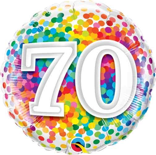 Milestone Year • Rainbow Confetti 70 • Standard Size 18" Mylar Helium Balloon