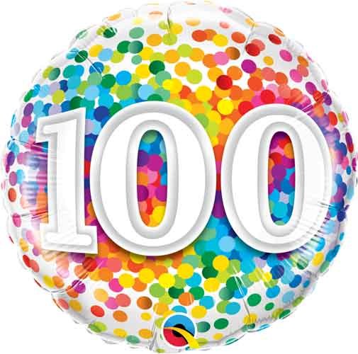 Milestone Year • Rainbow Confetti 100 • Standard Size 18" Mylar Helium Balloon