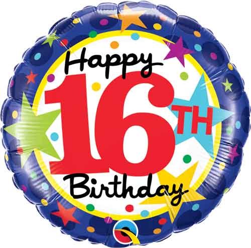 Standard Size / Happy 16th Birthday Mylar ~ 18&quot;